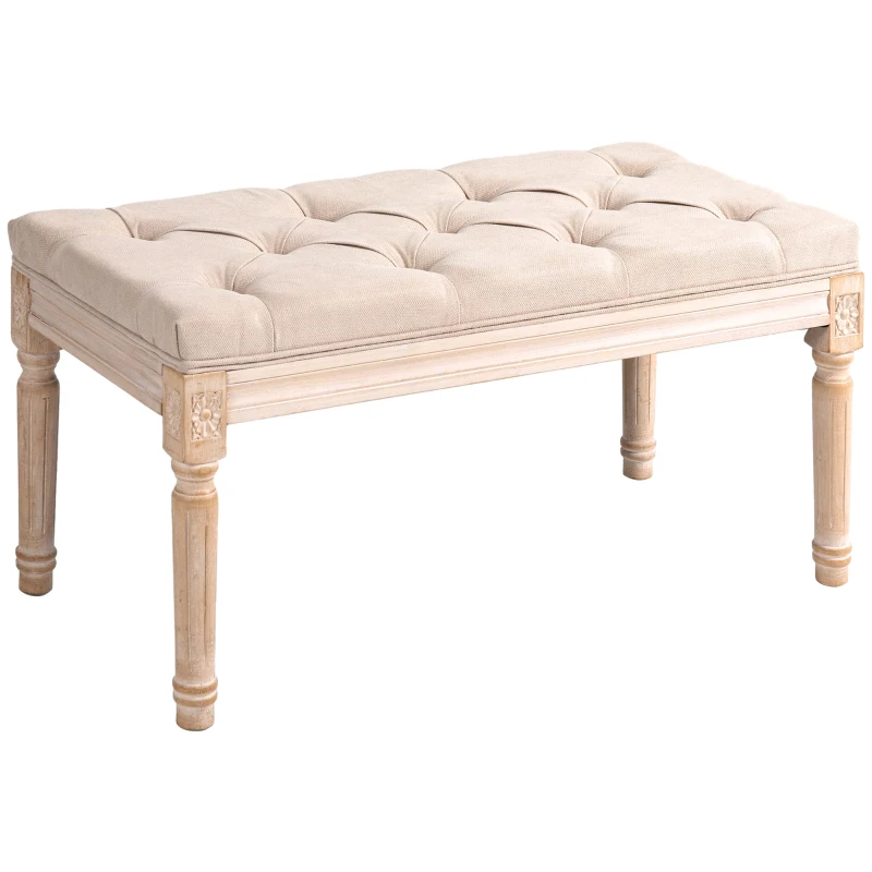 HOMCOM Bancă de Ședere Design Vintage, Nasturi Capitonați, Picioare Snirclate, Shabby Chic, Culore Crema