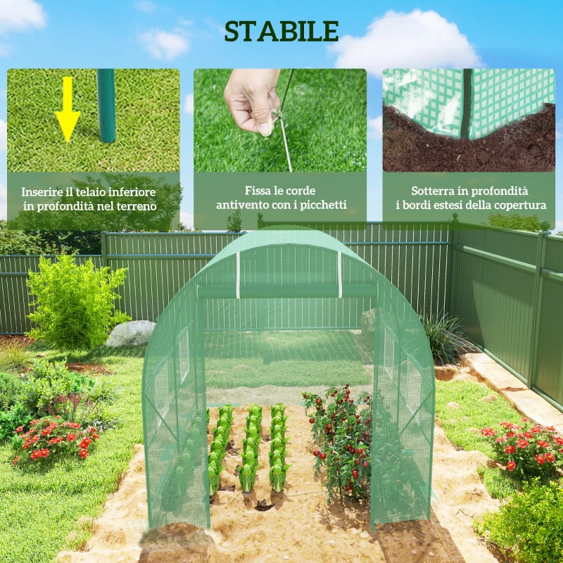 Outsunny Serra da Giardino Telaio in Acciaio e 4 Finestre in PE 2.5x2x2m, Verde