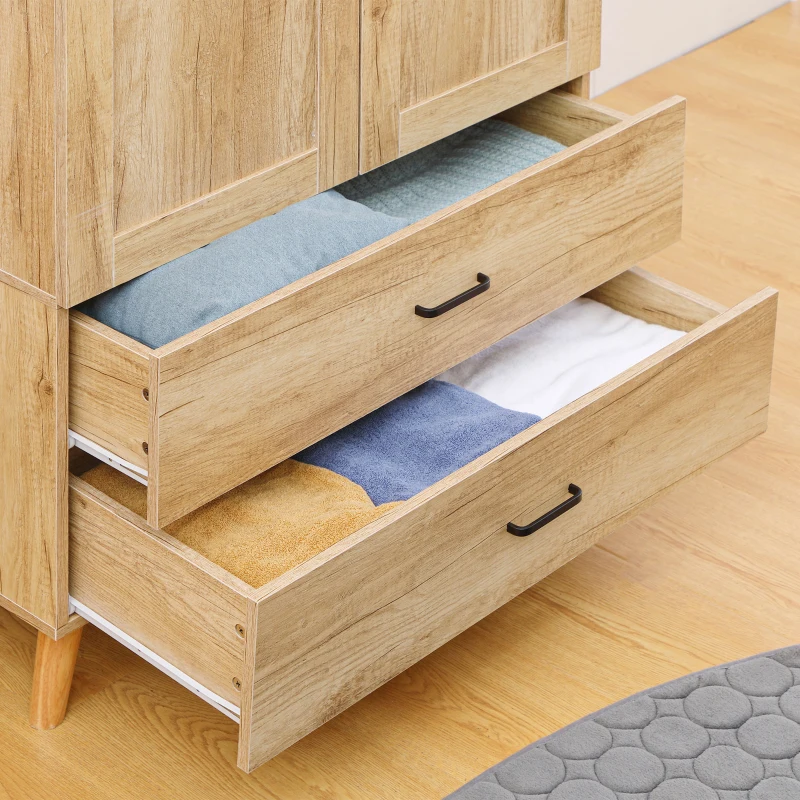 HOMCOM Armário de Roupas Armário de Armazenamento 2 Portas e 2 Gavetas com Cabide 80x54x180 cm
