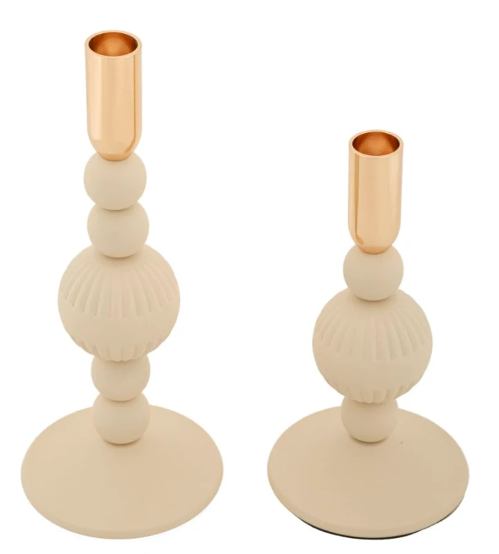 Mauro Ferretti Set Suport Lumanare Aster Crem 2 Bucati Cm Ø10X20-10X25,3