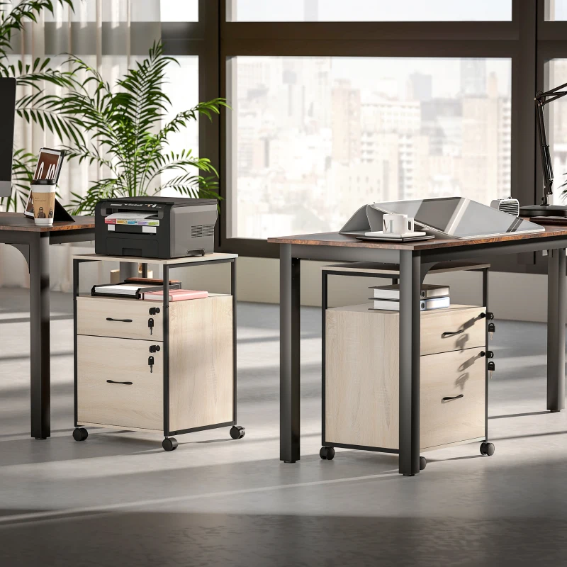 Vinsetto Caisson de bureau pour bureau avec 2 tiroirs et roulettes pour format A4 44x40x66,5 cm Tonalité bois