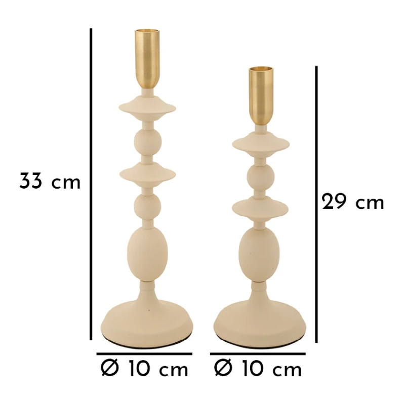 Mauro Ferretti Set Suport Lumanare Gemini Crem 2 Bucăți Cm Ø10X29-10X31