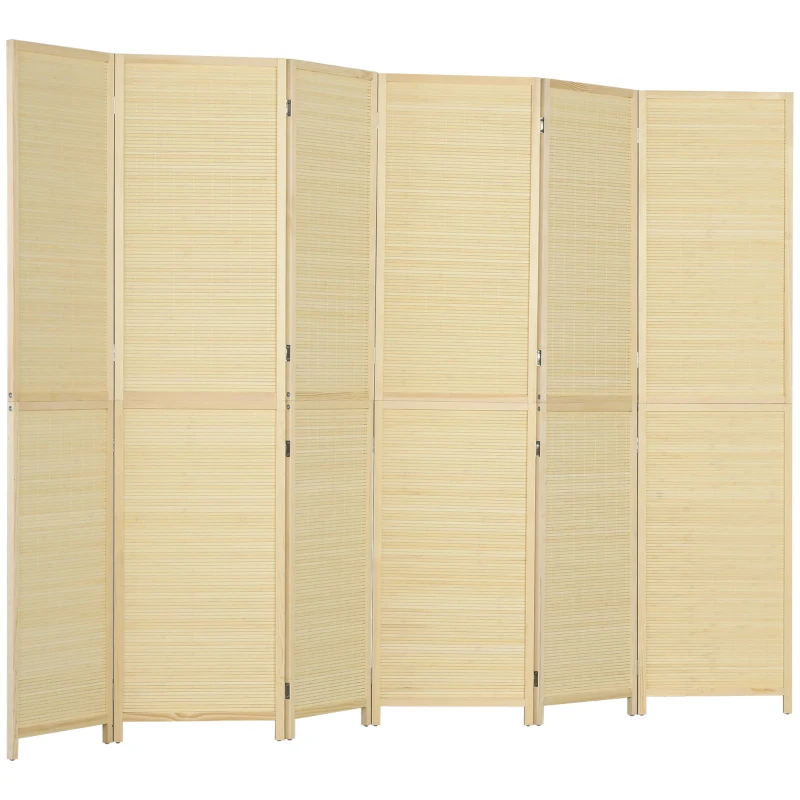 HOMCOM Biombo em Madeira de Bambu 6 Painéis 270x180 cm Separador de Ambientes Divisória de Separação Dobrável Natural