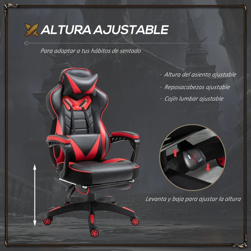 Vinsetto Cadeira de escritorio gaming ergonômica Altura Ajustável reclinável com apoio para pés Vermelho e Preto
