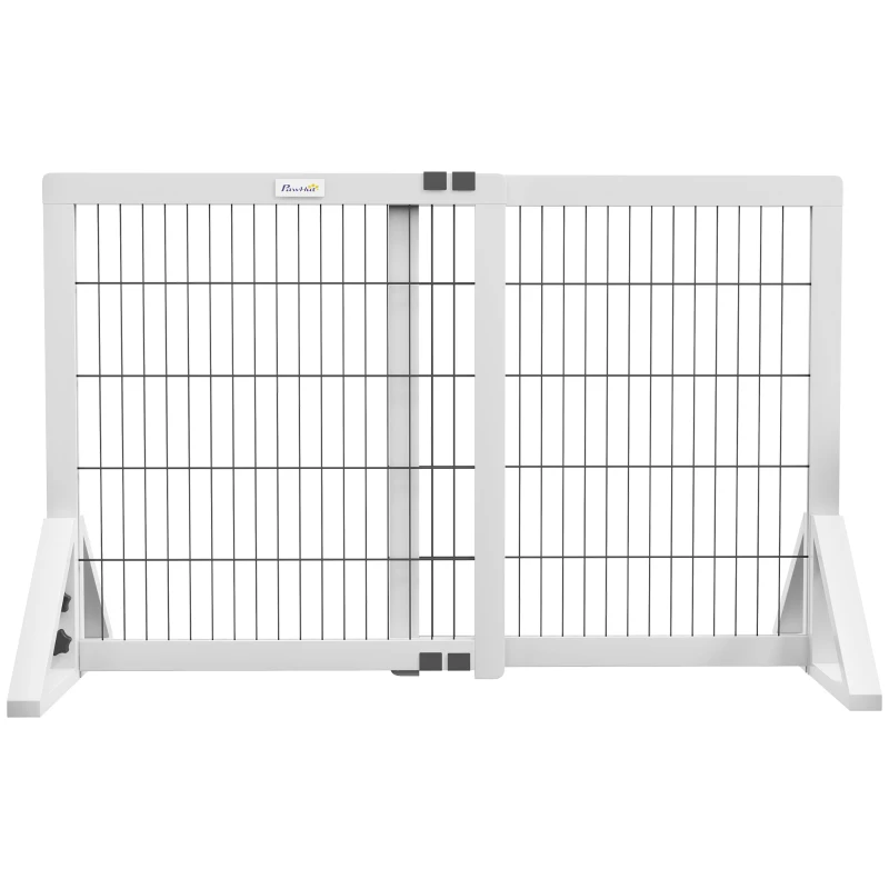 Pawhut Barreira de Segurança para Cães Barreira de Proteção com 2 Painéis Largura Ajustável 63-106 cm em Pinho Aço Branco