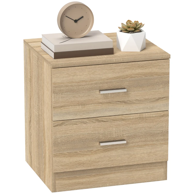 HOMCOM Masuta de Noapte cu 2 Sertare Masuta Auxiliara pentru Sufragerie Dormitor Incarcare 30 kg 45x39,5x49 cm Lemn Natural
