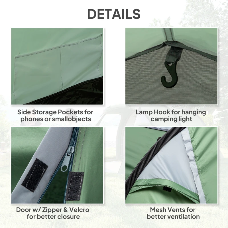 Outsunny Tent voor 3-4 personen 190T tunneltent kampeertent glasvezel donkergroen(m-7)