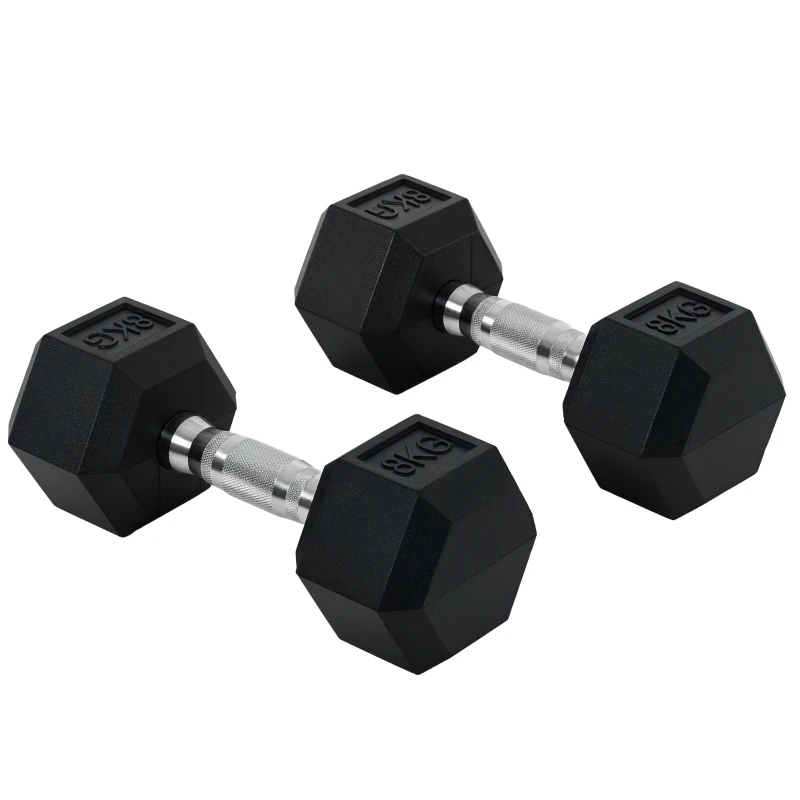 HOMCOM Set de gantere scurte hexagonale total 16 kg - antrenament de culturism & halterofilie - metal cauciuc negru