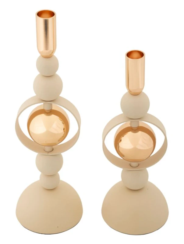 Mauro Ferretti Set Suport Lumânare Saturn Crem 2 Bucăți Cm Ø10X27-10X31