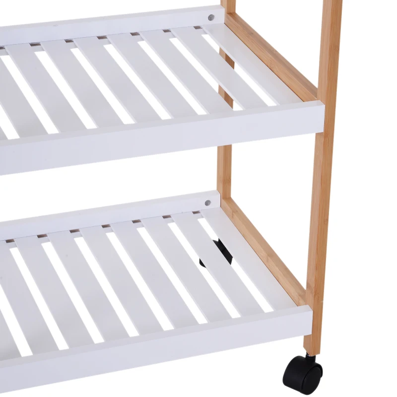 HOMCOM Carrinho de Serviço de Cozinha com Rodas 2 Prateleiras+Tabuleiro Amovível em Pinho MDF Branco
