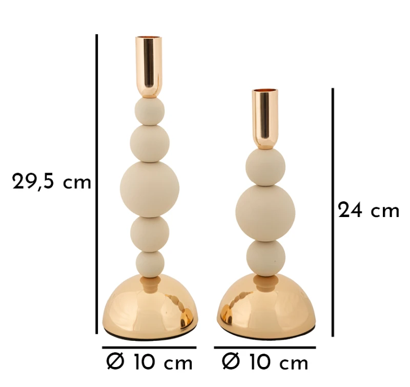 Mauro Ferretti Suport Lumanare Set Crem 2 Bucati  Cm 10X24-10 X 29,3