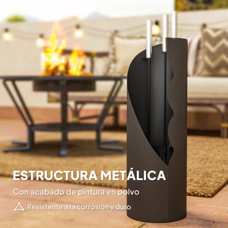Outsunny Juego de Utensilios para Chimenea de 4 Piezas de Metal con Escoba Pala Atizador y Cubo 20x20x65 cm Plateado