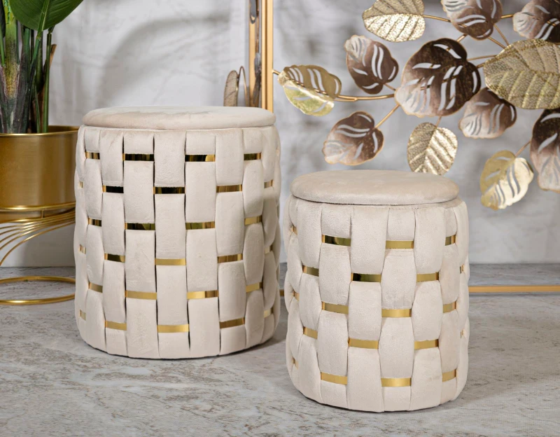 Mauro Ferretti Puf Cu Recipient De Depozitare Crem 2 Bucăți Cm Ø 37X42-28X33