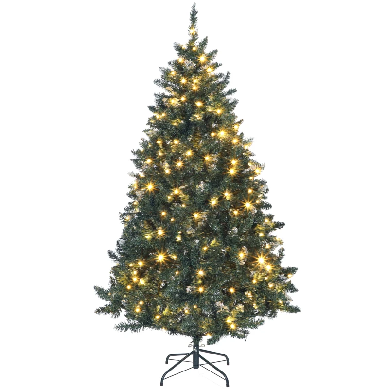 HOMCOM Árbol de Navidad de Abeto 180 cm con Luces LED 9 Modos de Iluminación 802 Ramas con Nieve Artificial Verde