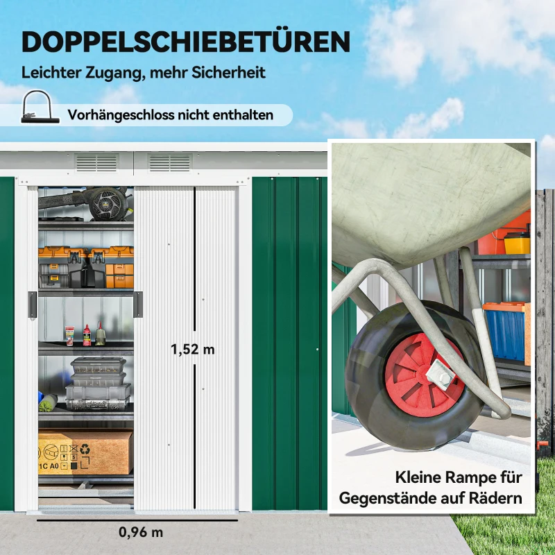 Outsunny Metalen gereedschapsschuur met fundering tuinhuisje gereedschapsschuur metalen tuinhuisje