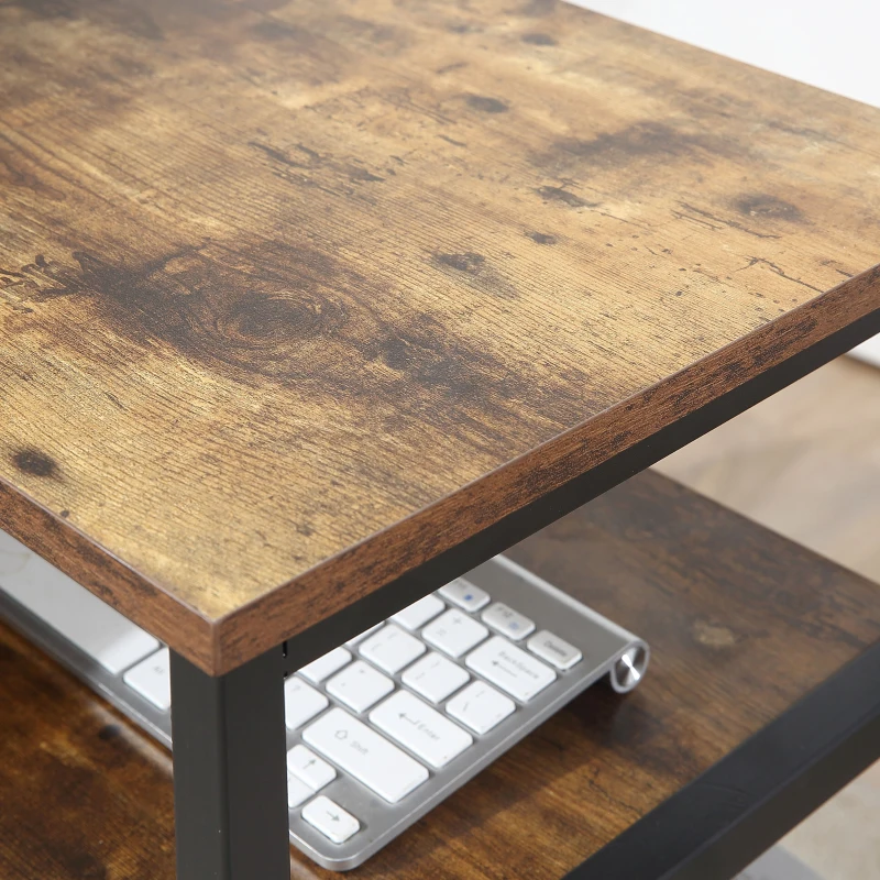 HOMCOM Mesa de Canto Design Industrial Mesa de Canto 3 Prateleiras Aspecto Madeira Antiga Metal Preto