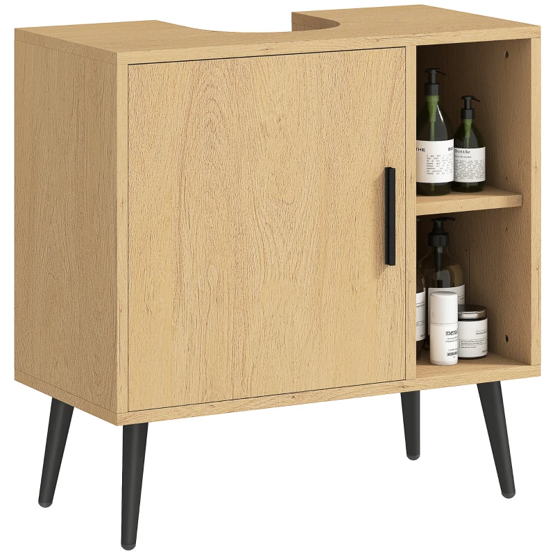 HOMCOM Mobilier sub chiuvetă baie cu ușă cu închidere progresivă și raft reglabil, 60 x 30 x 59,5 cm, stejar