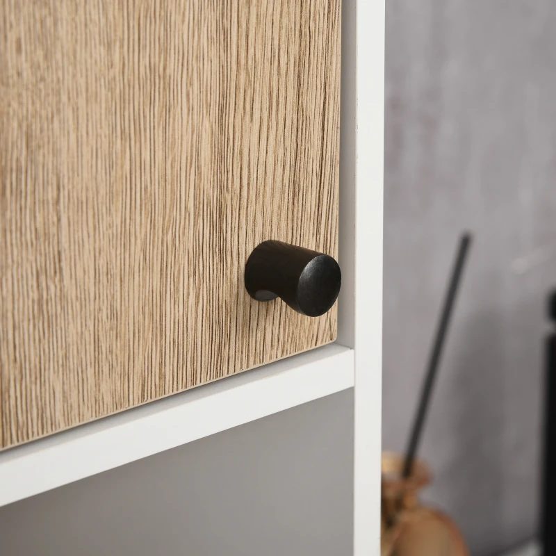 kleankin Coloană de Baie cu 6 Compartimente pentru Duș Toaletă Dormitor Stil Modern 31,5x30x169 cm Alb și Lemn de Stejar