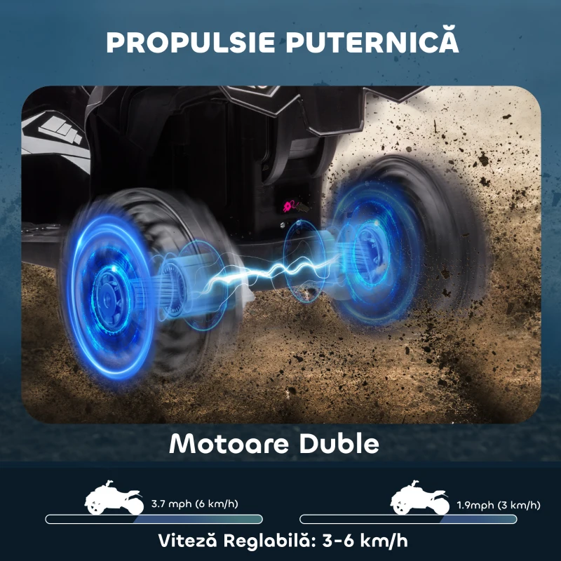 HOMCOM ATV Electric pentru Copii, Motocicletă pentru Copii cu Motor Dublu, 2 Viteze, Roți Late și Faruri LED, 83x53x55.5 cm, Alb(m-4)