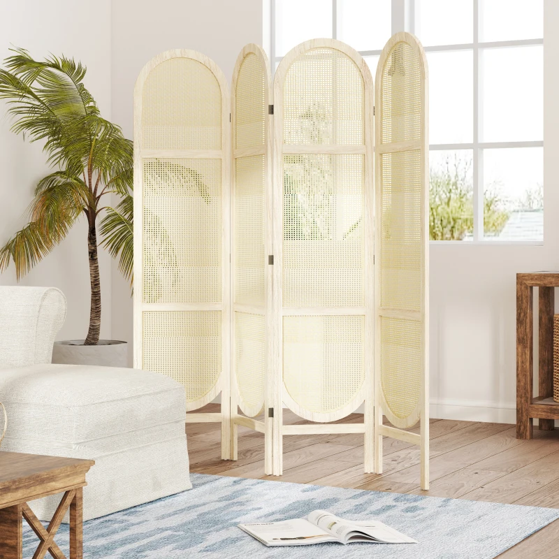 HOMCOM Paravan interior din lemn, 4 panouri, 170 x 160 cm, pliabil si portabil, model impletit manual, lemn natural
