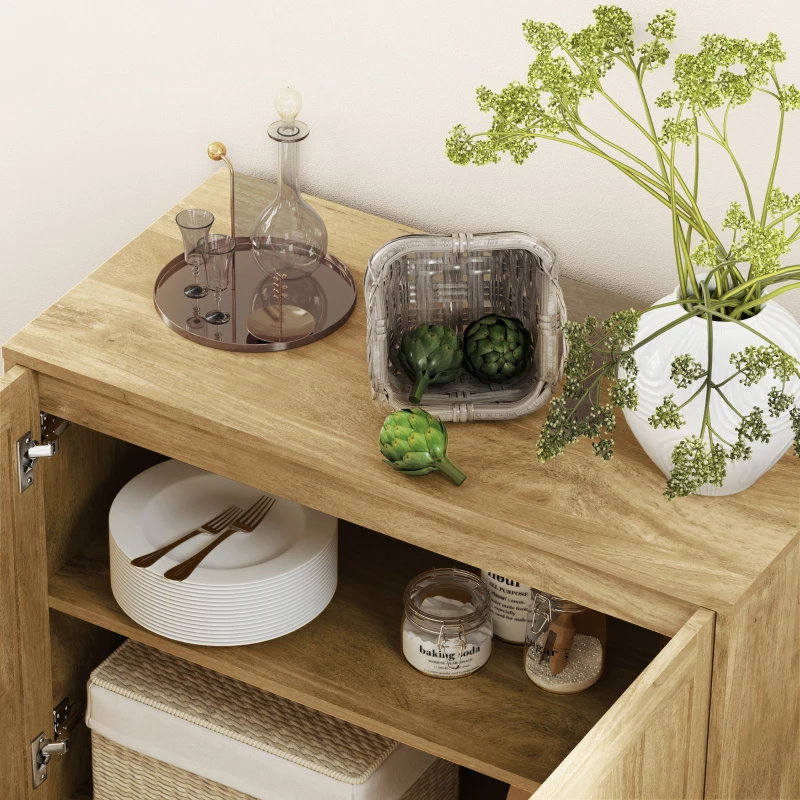 HOMCOM Móvel de Armazenamento Aparador Sala de Estar 2 Portas com Prateleira Interna Ajustável em Altura 80x40x78 cm Madeira Natural