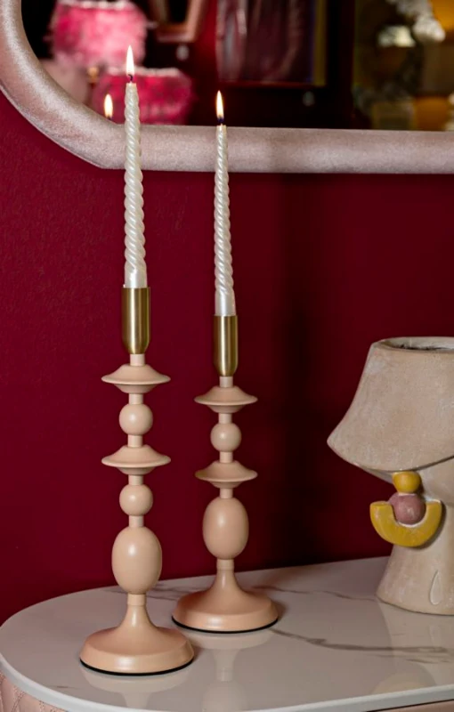 Mauro Ferretti Set Suport Lumanare Gemini Roz 2 Bucati Cm Ø10X29-10X31