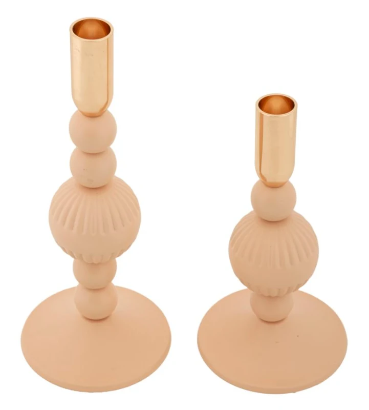 Mauro Ferretti Set Suport Lumanare Aster Roz 2 Bucati Cm Ø 10 X 20-25,3