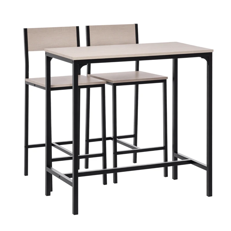 HOMCOM Set de Bar Bartisch cu 2 Taburete cu Spătar înalt pentru Bucătărie, Natural