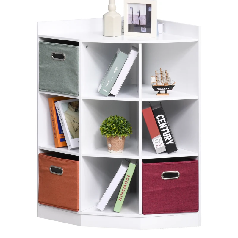 HOMCOM Mobilier de colț pentru depozitare mobilier pentru copii unitate de depozitare 9 nișe 3 sertare din material netesut MDF alb