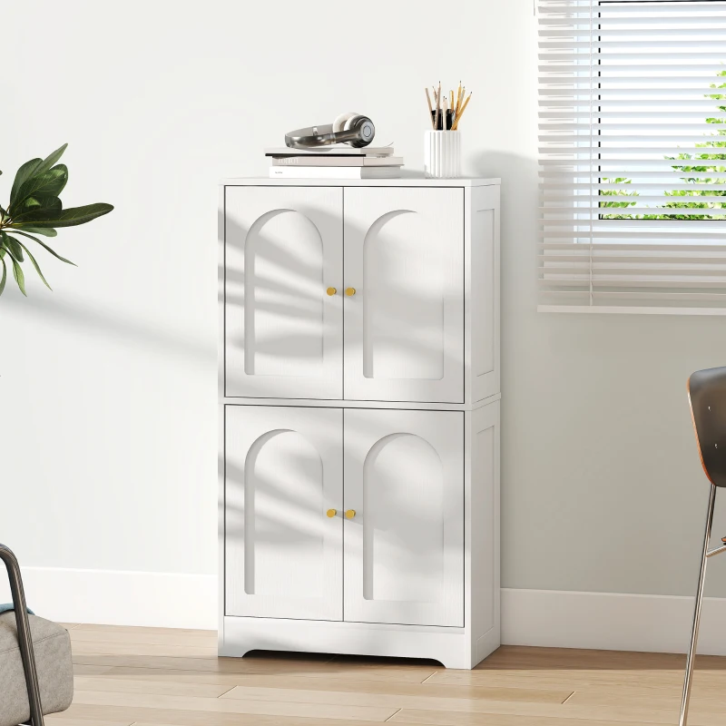 HOMCOM Móvel de Arrumação Sala de Estar para Armazenamento Armário de Cozinha com 4 Portas Curvas e 2 Prateleiras Ajustáveis 60x30x110 cm Branco