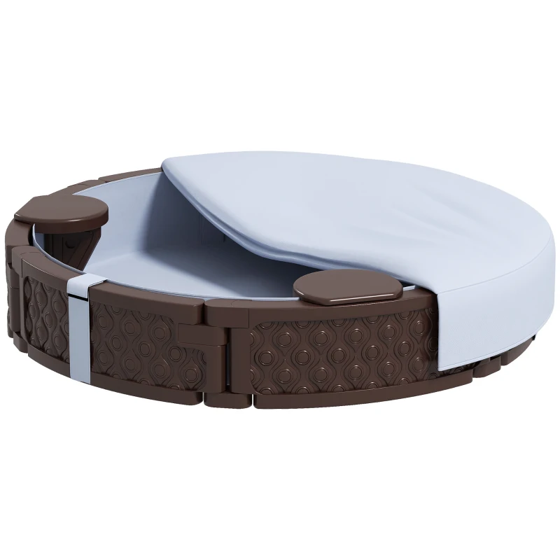 AIYAPLAY Cutie de nisip, Cutie de nisip rotunda pentru pana la 3 copii, cu 3 scaune, strat impermeabil, protectie impotriva intemperiilor, 300 kg de nisip