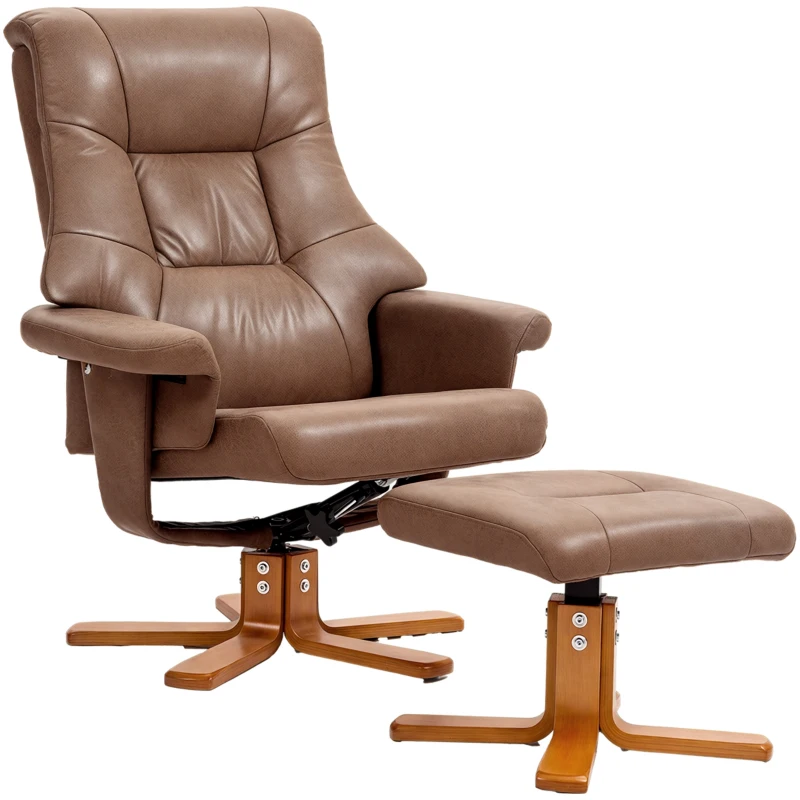 HOMCOM Fotoliu de Relaxare cu Taburet, Rotativ 360°, Înclinabil 135°, Husă Respirabilă, 78 x 82,5 x 109 cm, maro
