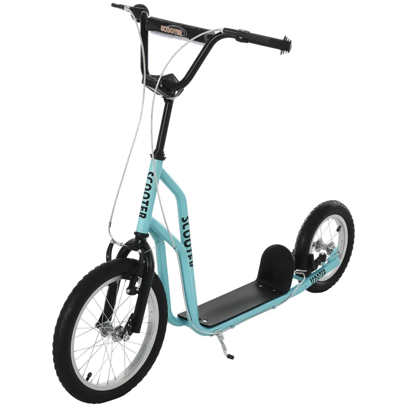 HOMCOM Kinderroller ab 5 jahre Scooter Tretroller Cityroller Kinder Roller Kickboard cu roti gonflabile 16/12 inci Albastru 135 x 58 x 88-94 cm