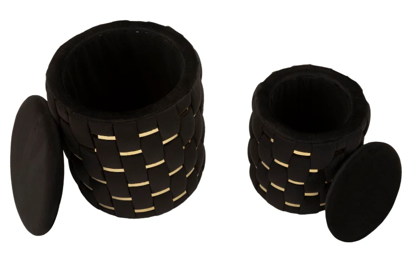 Mauro Ferretti Puf Cu Recipient De Depozitare Shanty Negru Set 2 Bucăți Cm Ø 37X42-28X33