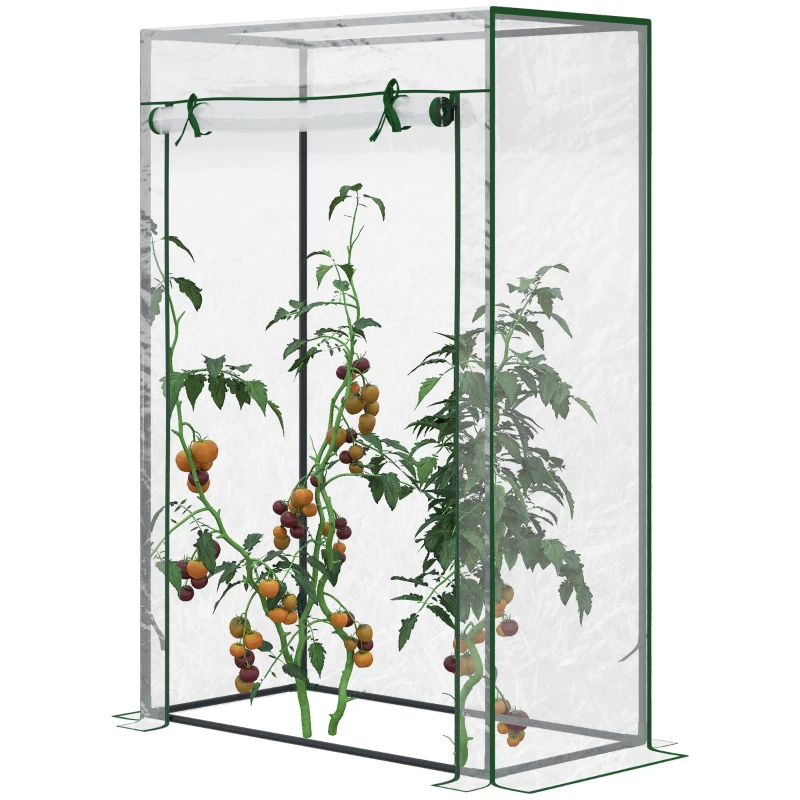 Outsunny Seră de grădină, seră de balcon, pânză consolidată din PVC, structură din oțel, ușă rulabilă cu fermoar, pentru legume, plante, flori în toate anotimpurile, interior și exterior, 100 x 50 x 150 cm alb