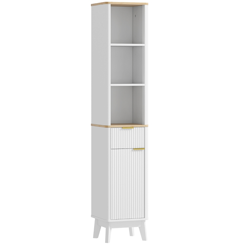 HOMCOM Dulap baie mobilier baie cu coloană cu 3 rafturi, sertar și 2 rafturi ajustabile 33 x 30 x 170 cm alb