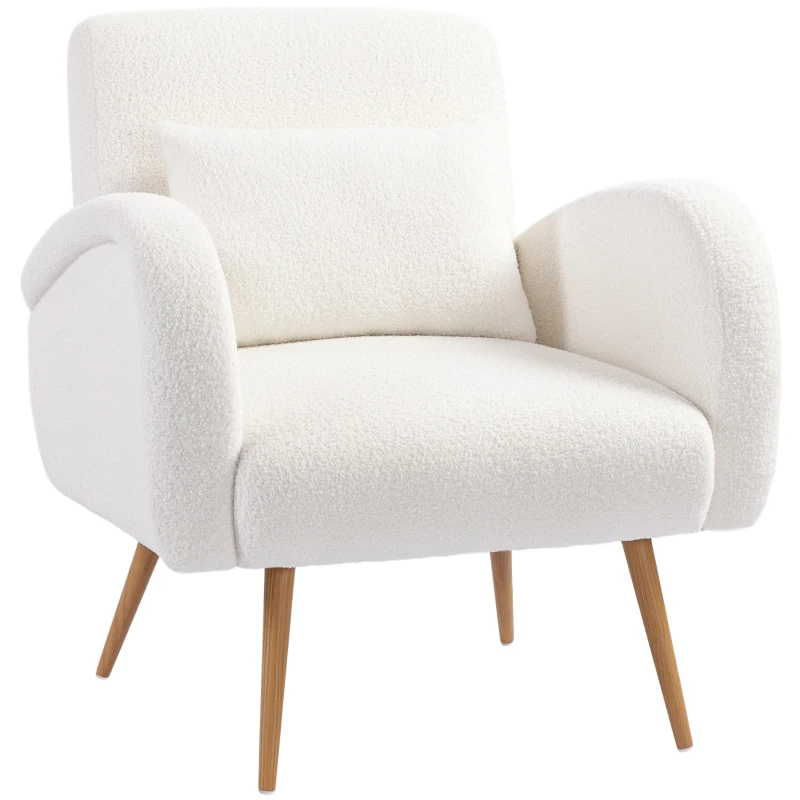 HOMCOM Poltrona imbottita con Rivestimento in Pile, Braccioli e Cuscino Lombare, Gambe in metallo, Bianco crema