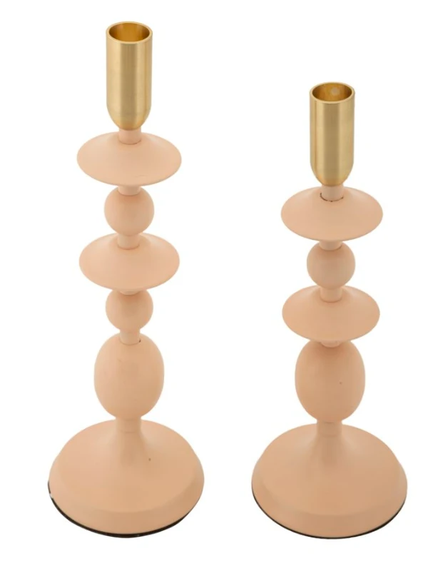 Mauro Ferretti Set Suport Lumanare Gemini Roz 2 Bucati Cm Ø10X29-10X31