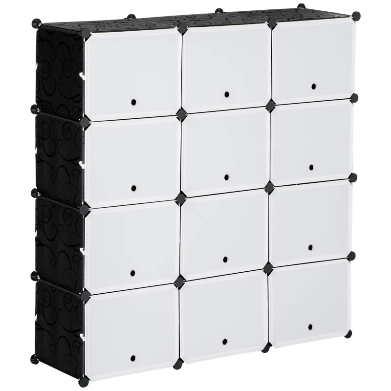 HOMCOM Mobilier de depozitare Mobilier pentru pantofi modular 12 cuburi cu uși și rafturi 125L x 32l x 125Î cm negru