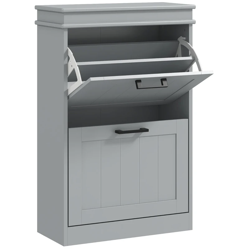 HOMCOM Móvel para Sapatos 2 Portas Abatíveis Prateleiras Ajustáveis para Entrada Corredor 54x24x82,5 cm Cinzento