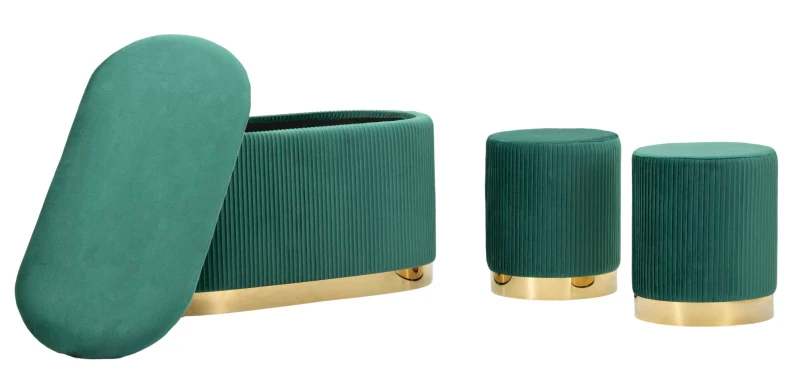 Mauro Ferretti Banca Cu Depozitare Și Taburet Shopy Green Set 3 Bucăți Cm 80X37X42-29X33