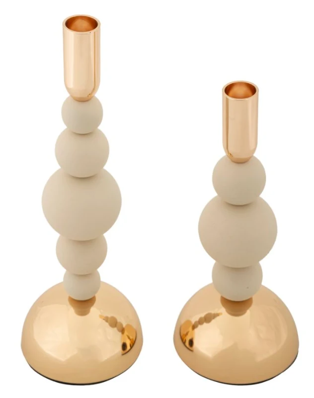 Mauro Ferretti Suport Lumanare Set Crem 2 Bucati  Cm 10X24-10 X 29,3