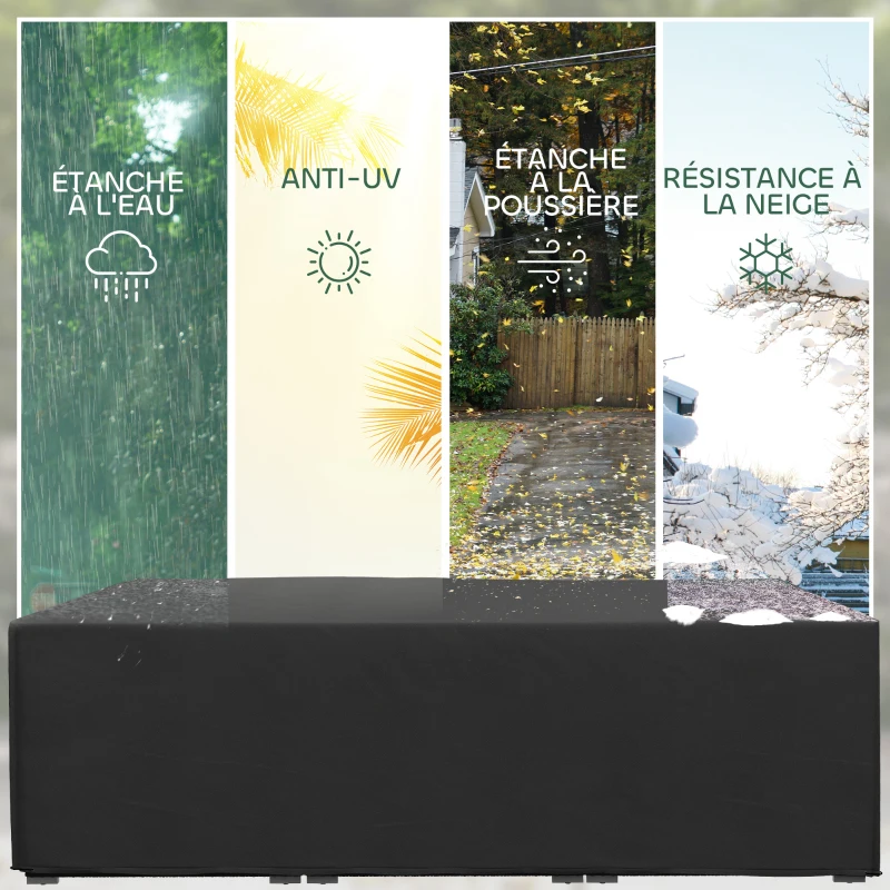 Outsunny Housse salon de jardin bâche housse table de jardin tissu Oxford étanche anti-UV, 222 x 155 x 67 cm, noir