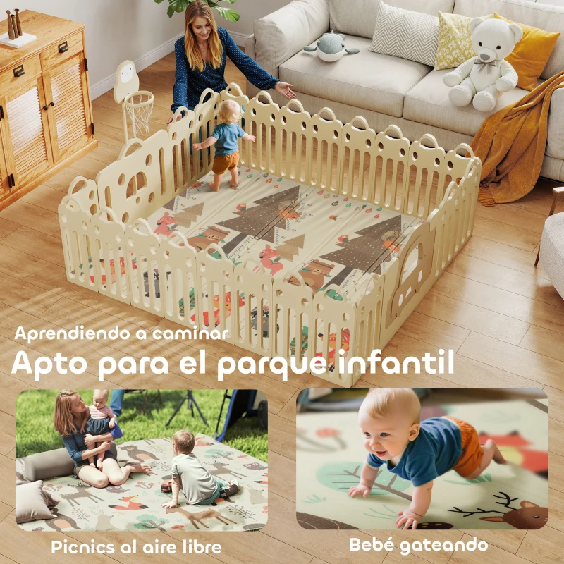 AIYAPLAY Alfombra Bebé Acolchada Plegable Reversible 196x176x1,5 cm Doble Cara Impermeable Multicolor