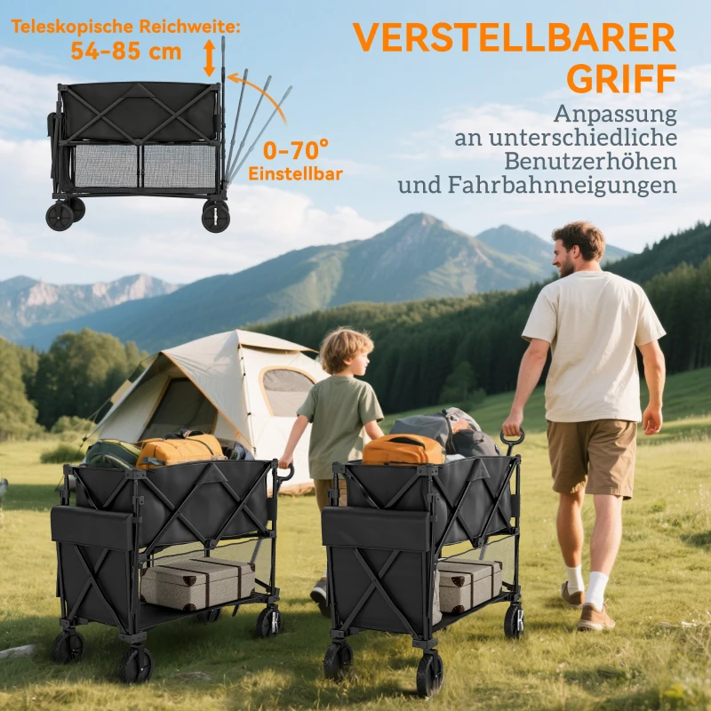 Outsunny Gartenwagen 200 kg belast zweistufige Transportwagen mit herausnehmbare Plane 369,5 Liter Schwarz