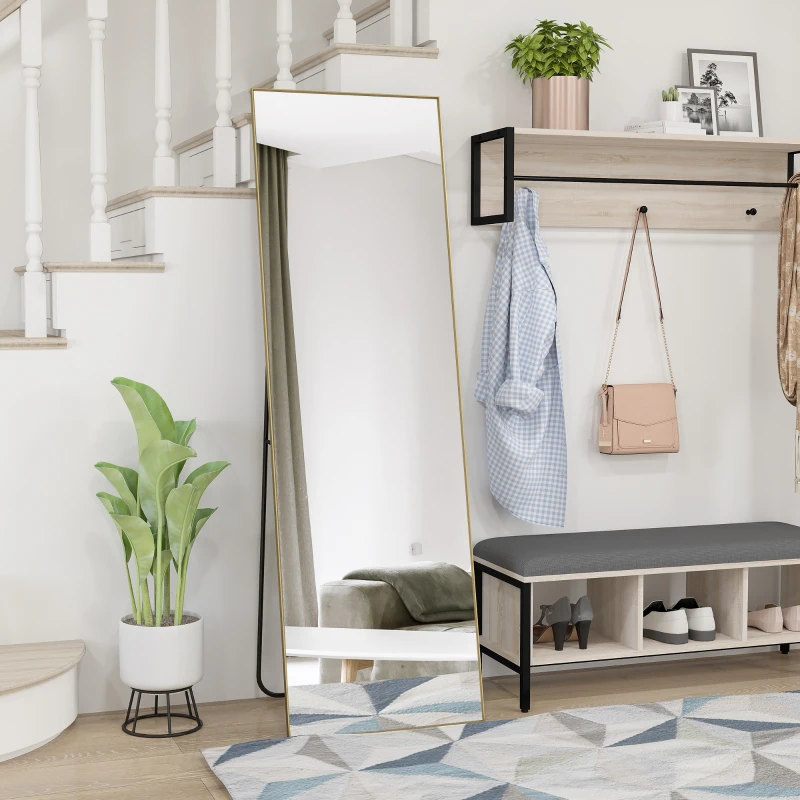 HOMCOM Mare oglindă rectagulară în întregime, 50 x 160 cm, oglindă pe picior, pe perete oră așezată pe podea, auriu