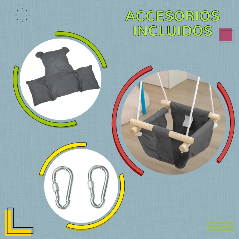 AIYAPLAY Leagăn pentru Bebeluși cu Înălțime Reglabilă pentru Copii de 9-36 Luni 40x40x110-180 cm Gri și Lemn