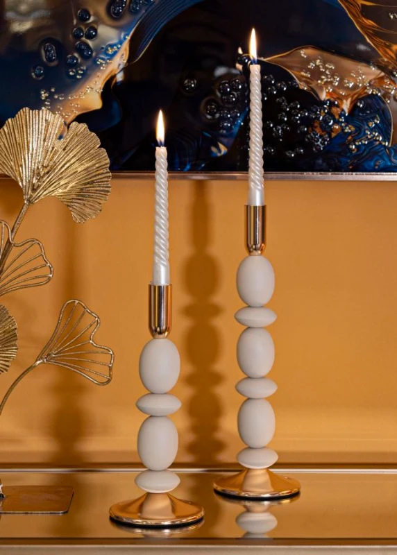 Mauro Ferretti Set Suport Lumânare Shuttle Crem 2 Bucăți Cm Ø10X25-10X33,3