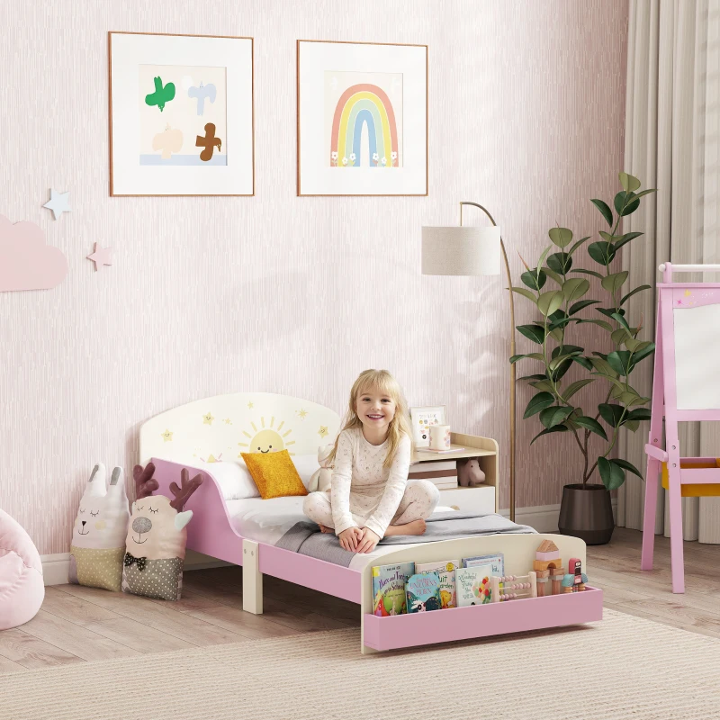 AIYAPLAY Kinderbett 3-8 Jahre aus Holz mit Stauraum und Seitengittern, 150x77x60 cm, Rosa