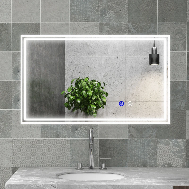 Kleankin Espelho de Banheiro Retangular com LED Luminoso Horizontal ou Vertical 100x60 cm
